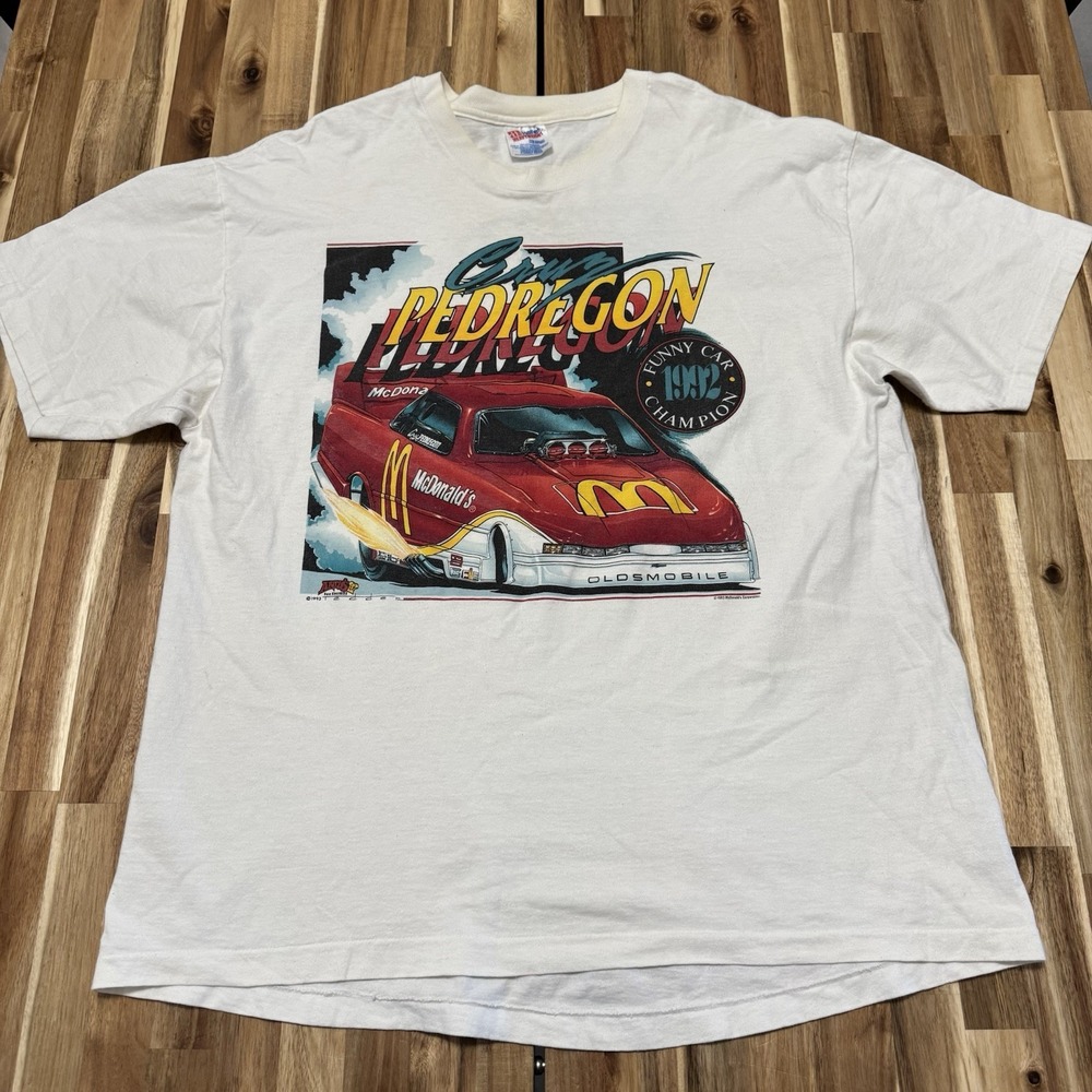 Vintage Cruz Pedregon‎ Mcdonalds Racing Shirt Mens XL White Hanes 90s Nascar